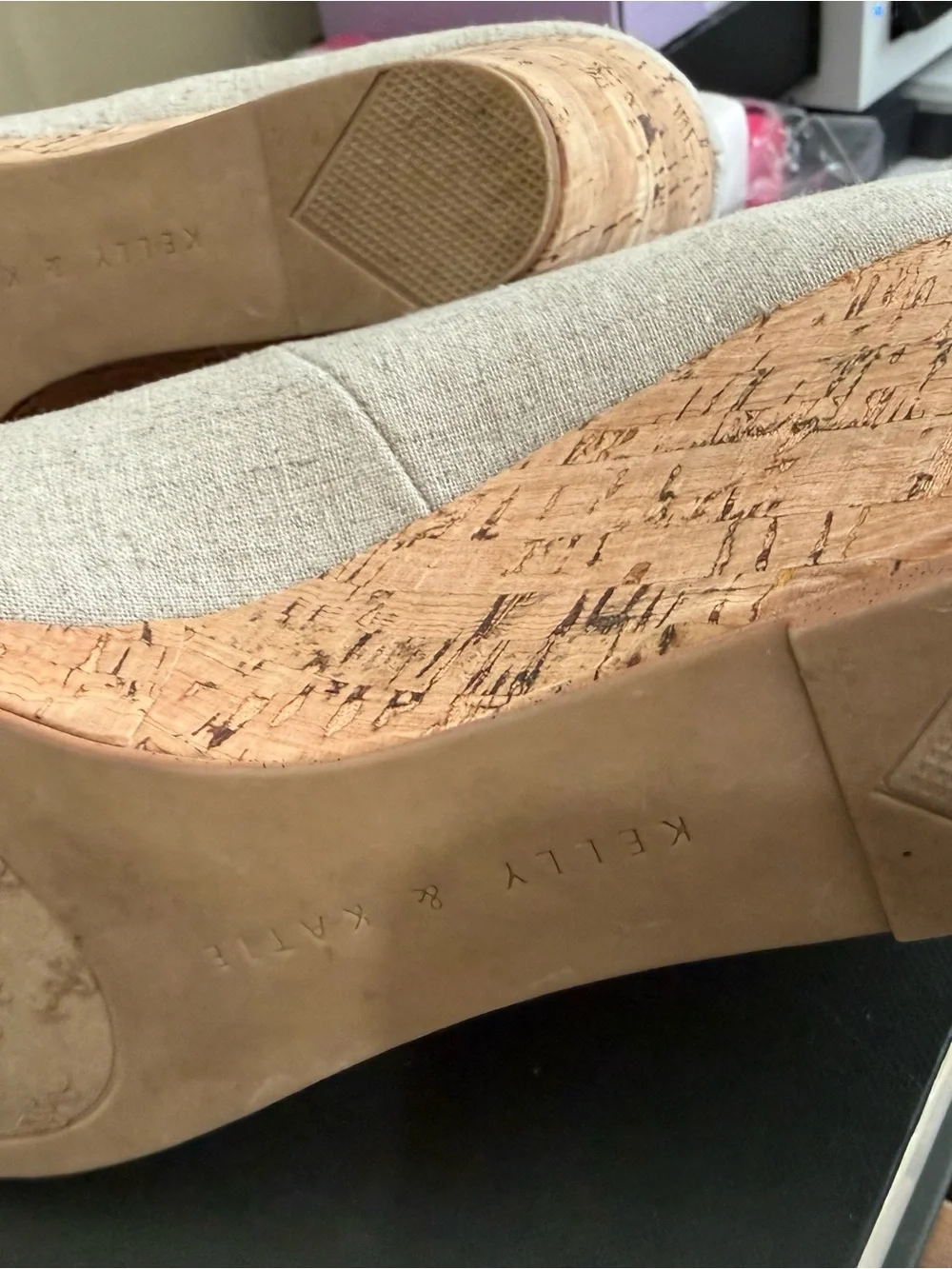 Women’s Linen Peep-Toe Wedge - Beige Cork Heel